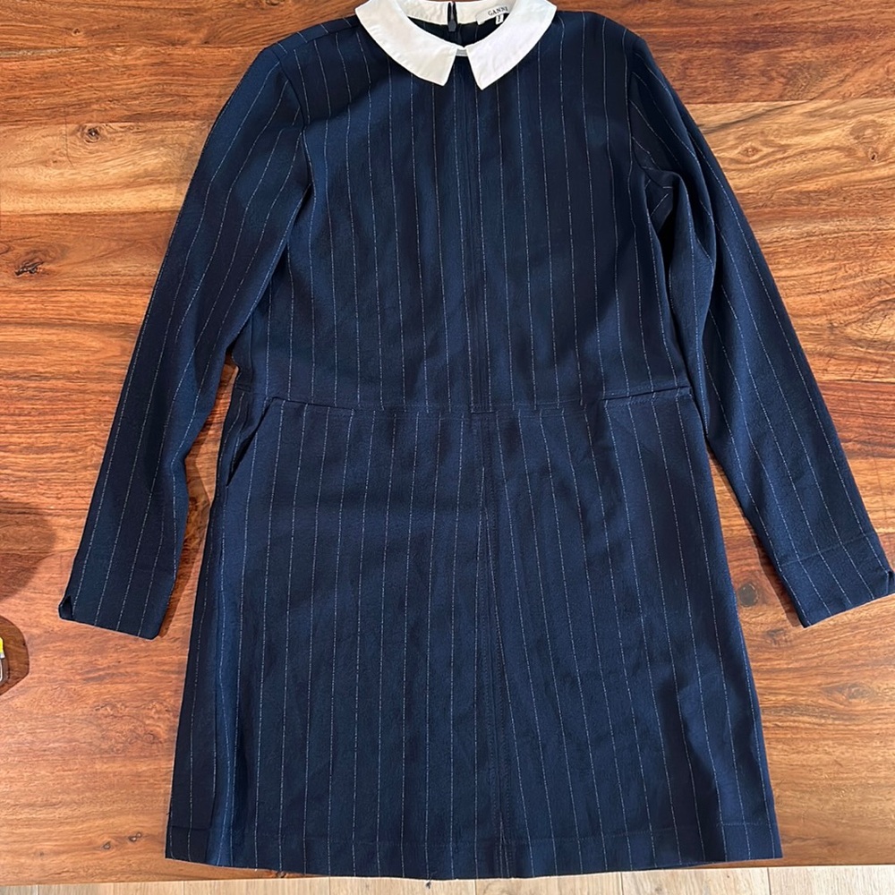 Ganni pinstripe navy mini dress
